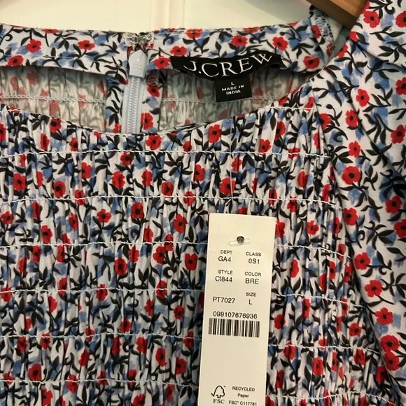 New! J. Crew Blue and White Puff Sleeve Midi Sundress - Picture 5 of 8